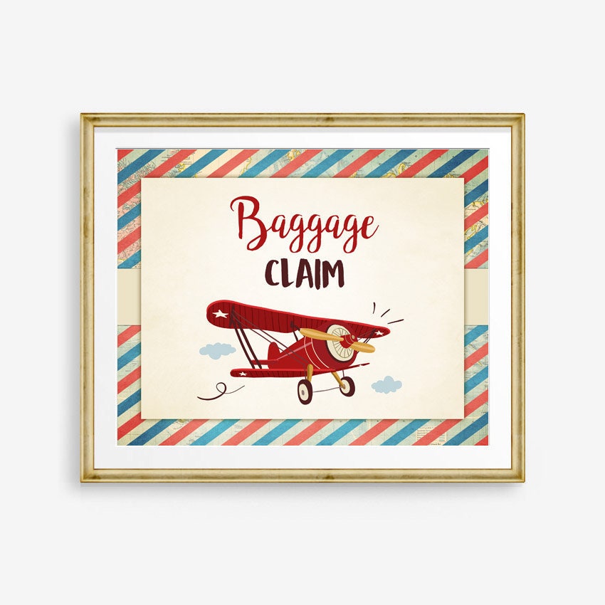 Baggage Claim Sign Vintage Airplane Boy Birthday Party Sign Around the World Travel Adventure Baby Shower Instant Download Printable 0011