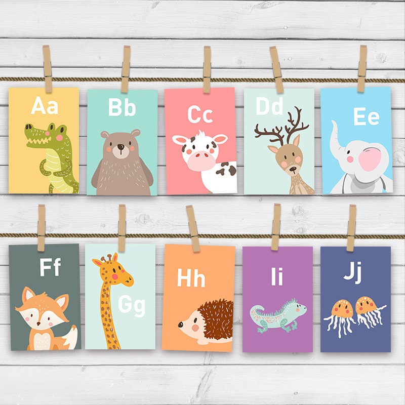 Animals Alphabet Card Set Alphabet Animals Flash Cards ABC Nursery Wall Cards Classroom Decor Instant Download Digital Printable