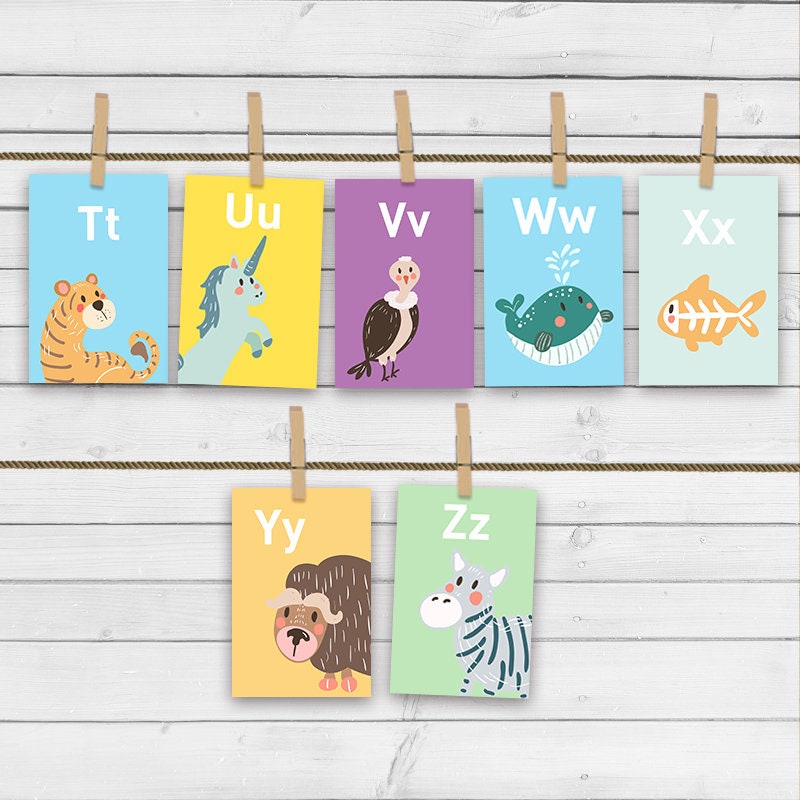 Animals Alphabet Card Set Alphabet Animals Flash Cards ABC Nursery Wall Cards Classroom Decor Instant Download Digital Printable