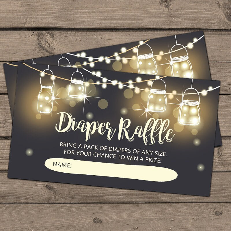 Baby shower Diaper raffle cards String lights Rustic Baby shower game Diaper raffle tickets Rustic Boho White black brown DIY PRINTABLE 0024