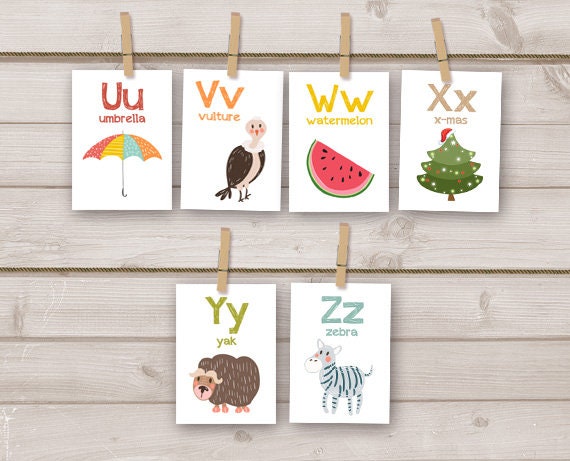 Alphabet Flash Cards ABC Nursery Wall Cards ABC Cards Classroom Decor A to Z Cards Alphabet Print Instant Download Digital PRINTABLE 5x7"