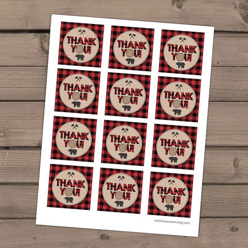 Lumberjack Favor tags Lumberjack Birthday Thank you tags Lumberjack birthday party Lumberjack Labels Buffalo Plaid Digital PRINTABLE 0026