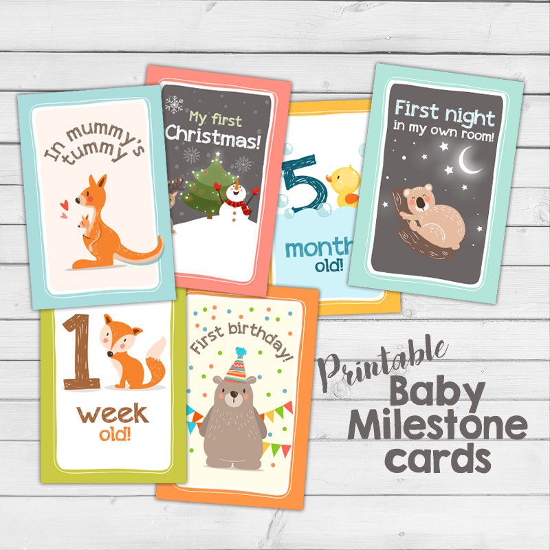 Printable Baby Milestone Cards Animals Printable Monthly Baby's first gift Photo prop PRINTABLE Milestone Instant download 5x7 JPG PDF