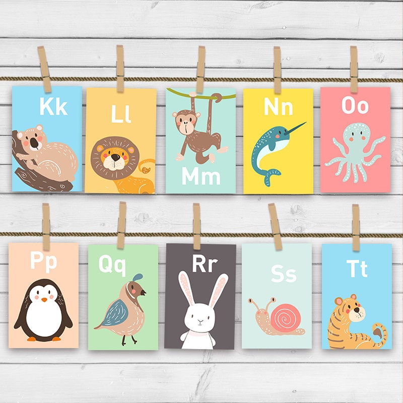 Animal Alphabet card set Alphabet flash cards abc Nursery wall cards abc cards Classroom decor INSTANT DOWNLOAD digital PRINTABLE 4x6"