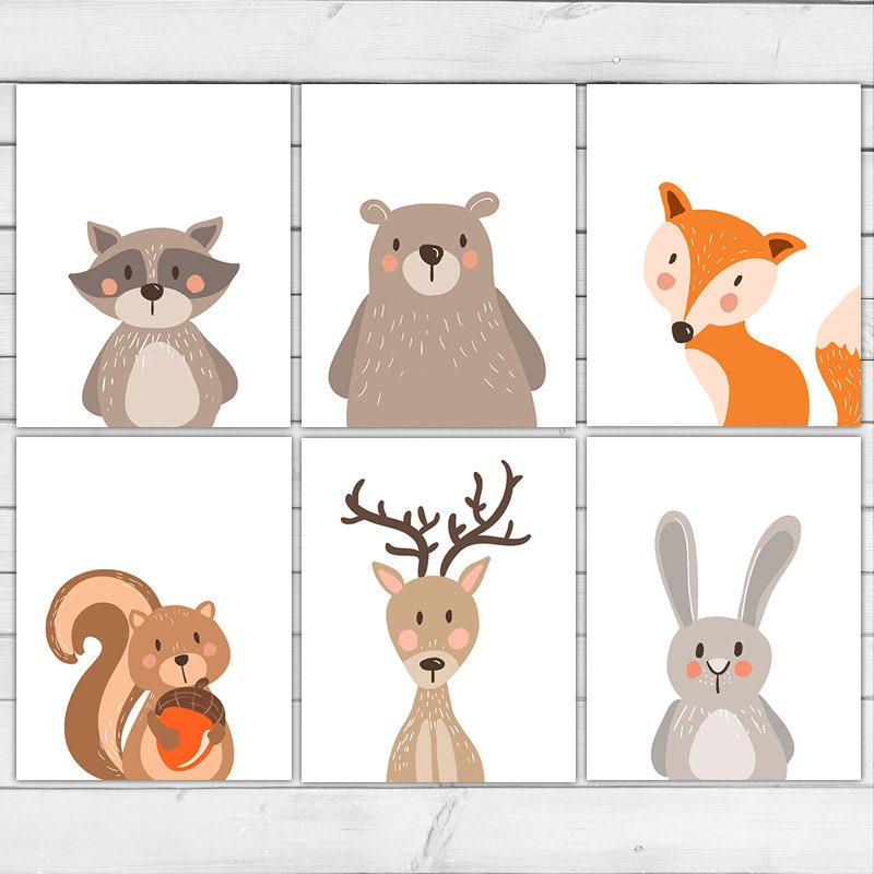 Woodland nursery wall art Woodland Animal set Woodland Nursery decor Fox Bear Raccoon animal nursery art nursery prints PRINTABLE 0010