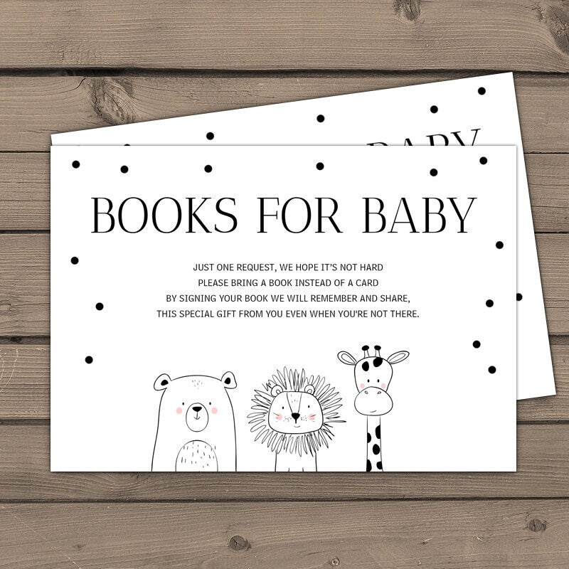 Baby shower Bring a book card Woodland Baby shower animals Book insert Book card Safari Jungle Zoo book card black and white PRINTABLE 0039