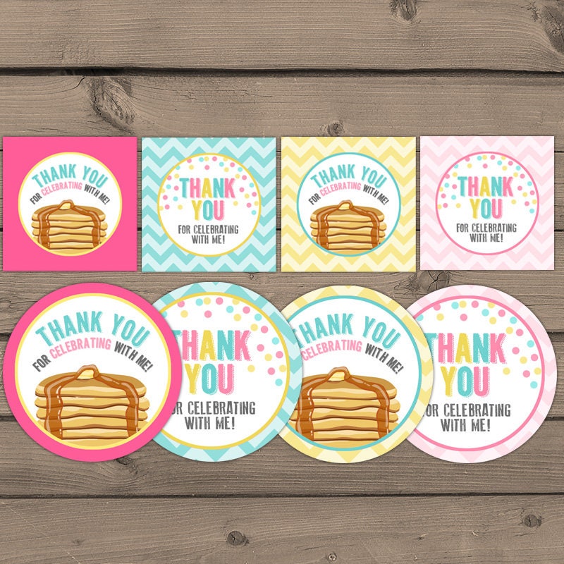 Pancakes and Pajamas Thank You Tags Birthday Pancakes birthday Cupcake Toppers Favor Tags Thank you labels Pink mint Digital PRINTABLE 0286