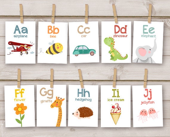 Alphabet Flash Cards ABC Nursery Wall Cards ABC Cards Classroom Decor A to Z Cards Alphabet Print Instant Download Digital PRINTABLE 5x7&quot;