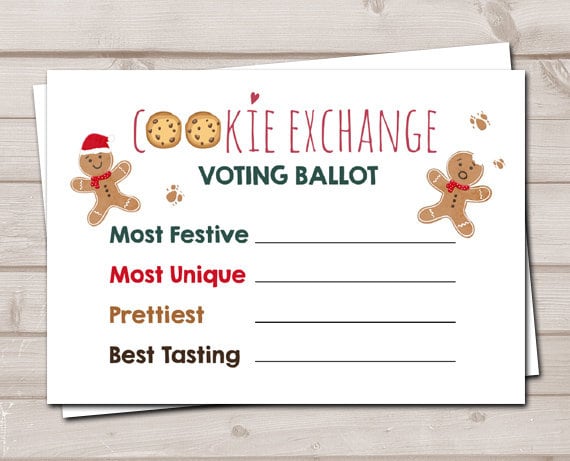 Cookie Exchange Voting Ballots Cookie vote cards Christmas Cookie party Contest Cookie Swap Holiday download DIY Digital PRINTABLE 0111