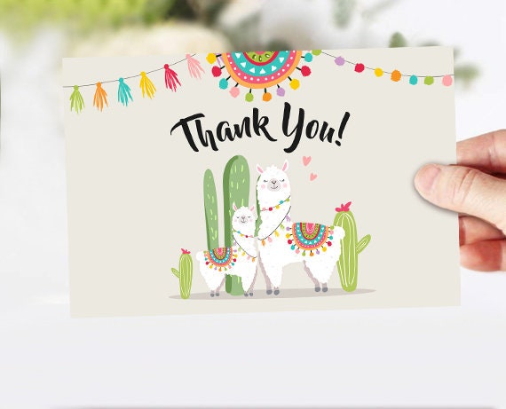 Llama Baby Shower Thank you Card Llama Thank You Note Birthday Fiesta Mexican Cactus Gender Neutral Succulent 4x6&quot; Instant Download 0079