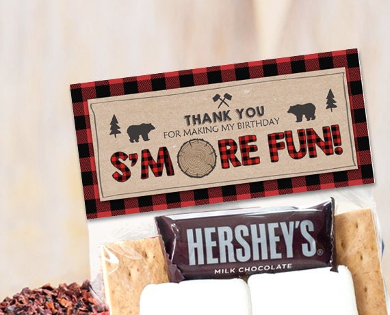 Printable Treat Bag Toppers Lumberjack Birthday Party Lumberjack First Birthday Wild One Bear S&#39;more Fun Download DIGITAL PRINTABLE 0026