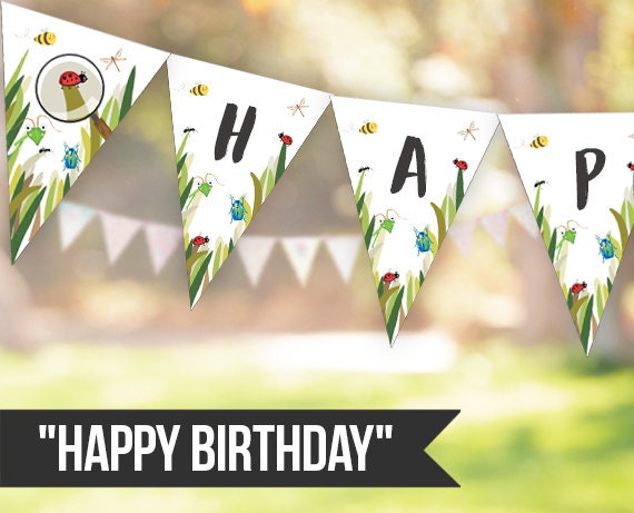 Happy Birthday Banner Bug Birthday Banner Insect Birthday Bug Party Bug Banner Boy Bug Hunt Instant download PRINTABLE DIGITAL DIY 0090