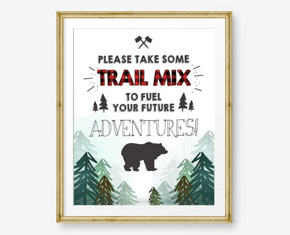 Trail Mix Sign table sign Lumberjack birthday sign Lumberjack party signs Birthday decor Lumberjack sign Adventure Plaid Bear PRINTABLE 0377