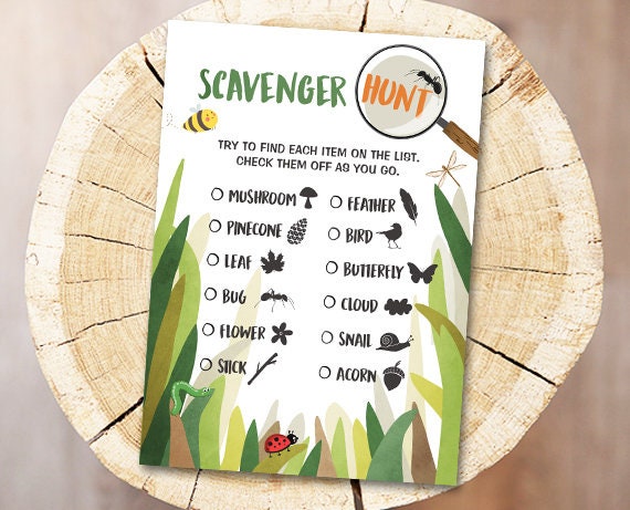 Scavenger Hunt Game Scavenger Hunt Activity Outdoor Birthday Game Bug Party Camping Games Lumberjack Instant Download Printable 0090