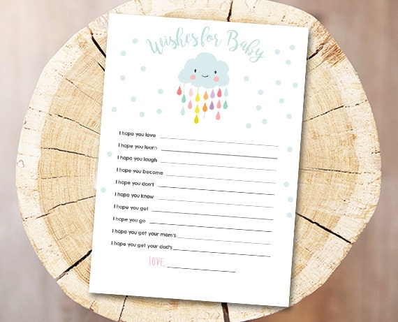 Cloud Baby Shower Wishes for Baby Game Cards Instant Raindrops Rain Drops Neutral Printable Baby Game Shower Activities DIY Printable 0036