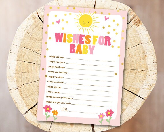 Wishes for Baby Sunshine Baby Shower Game Little Sunshine Girl Baby Shower Sprinkle Activity Shower Instant Digital Download Printable 0070