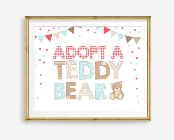 Adopt A Teddy Bear Table Decor Teddy Bear Birthday Teddy Bear Picnic Stuffed Animal Bear Adoption Party Instant Download Printable 0100