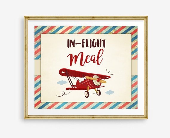 In flight Meal Sign Airplanes birthday party sign Vintage Around the World Travel Adventure Baby shower Airplane theme PRINTABLE 0011