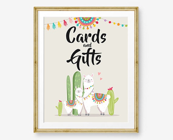 Cards and Gifts Sign Fiesta Cards Llama Cards and Gifts Succulent Gift Table Baby Shower Decor Mexican 8x10 Instant Download PRINTABLE 0079