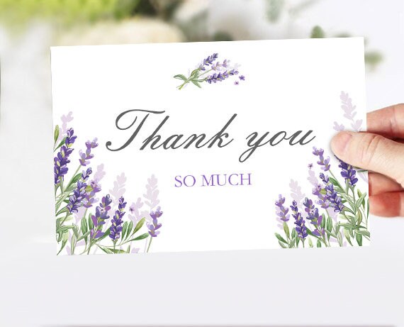 Lavender Thank you Card Lavender Thank You Note 4x6&quot; Lavender Wedding Bridal Shower Purple Greenery Foliage Elegant Instant Download 0206