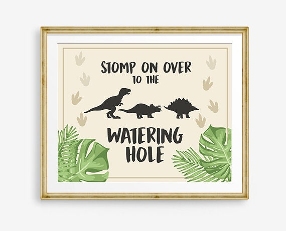 Watering Hole Birthday Sign Drink Table Decor Dinosaur Birthday Dino Party Boy Prehistoric T-Rex Table Sign Instant Download Printable 0043