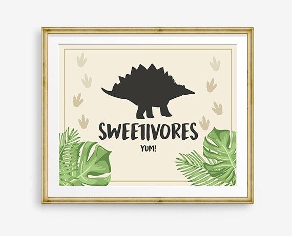 Sweetivores Sign Dinosaur Birthday Sign Food Table Treat Decor Dino Birthday Boy Prehistoric Snacks T-Rex Sweets Table Sign Printable 0043