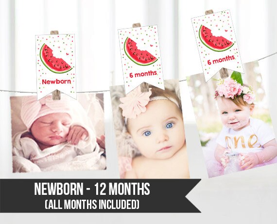 Watermelon Clothespin Monthly Photo Banner First birthday banner Monthly Photo Display Melon Decor Instant Download DIY PRINTABLE 0120