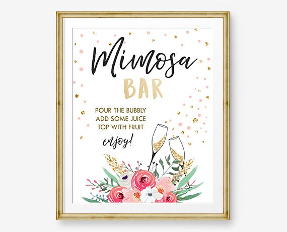 Mimosa Bar Sign Cheers Bridal Shower Wedding Fruit Juice Sign Floral Pink Gold Brunch and Bubbly Bar Sign Instant Download Printable 0318