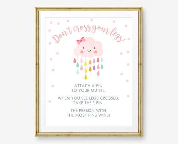 Don&#39;t Cross your Legs Game Cloud Baby Shower Pink Girl Shower Activity Rain Drops Sprinkle Game Printable Instant Download DIY Game 0036