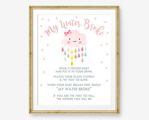 My Water Broke Game Cloud Baby Shower Girl Pink ice Cube Shower Activity Frozen Babies Game Printable Instant Download DIY Game 0036