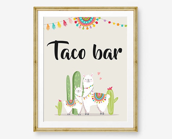 Taco Bar Sign Llama Fiesta Theme Baby Shower Couples Shower Decor Cactus Succulent Table Taco Sign 8x10 Instant Download Printable 0079