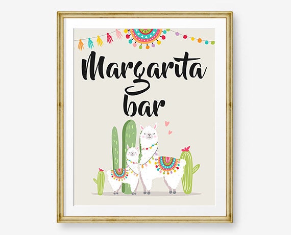 Llama Margarita Bar Sign Fiesta Theme Baby Shower Couples Shower Decor Cactus Succulent Table Sign 8x10 Instant Download PRINTABLE 0079