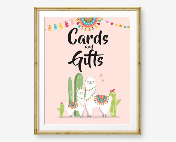 Cards and Gifts Sign Fiesta Cards Llama Birthday Pink Girl Gift Table Baby Shower Decor Mexican 8x10 Instant Download Printable 0079