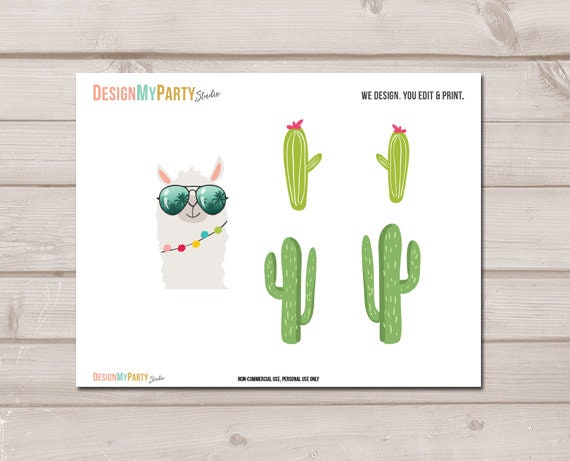 Llama Cake Topper Llama Birthday Llama Party Decor Fiesta Mexican Girl Birthday Cactus Decor Instant Download PRINTABLE Digital 0079