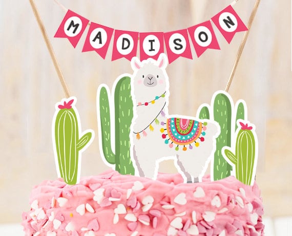 Llama Cake Topper Llama Birthday Llama Party Decor Fiesta Mexican Girl Birthday Cake Name Banner Instant Download PRINTABLE Digital 0079