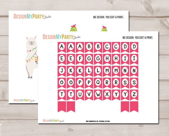 Llama Cake Topper Llama Birthday Llama Party Decor Fiesta Mexican Girl Birthday Cake Name Banner Instant Download PRINTABLE Digital 0079