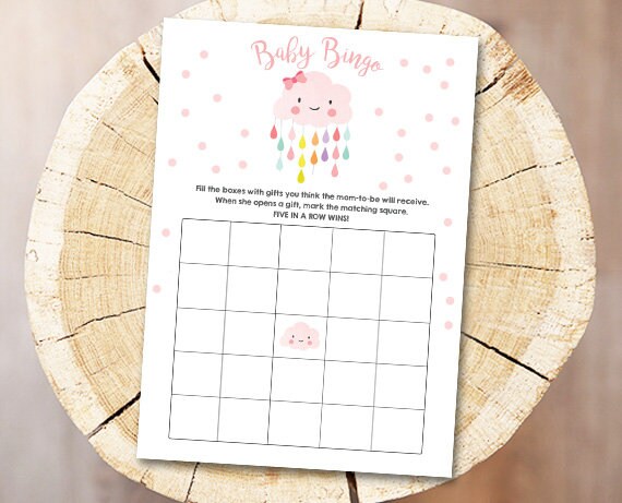 Cloud Baby Shower Bingo Game Cards Raindrops Rain Drops Pink Girl Shower Game Shower Activity Printable Digital Game Instant Download 0036