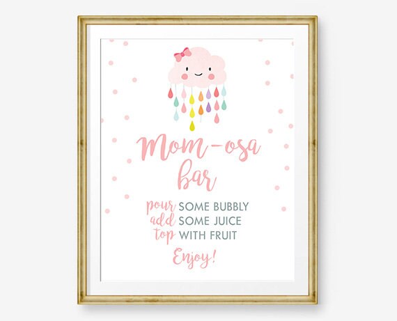 Cloud Baby Shower Mom-osa Bar Sign Momosa Mimosa Bar Sprinkle Rain Cloud Raindrops Pink Girl Baby Shower Decor Download PRINTABLE 0036