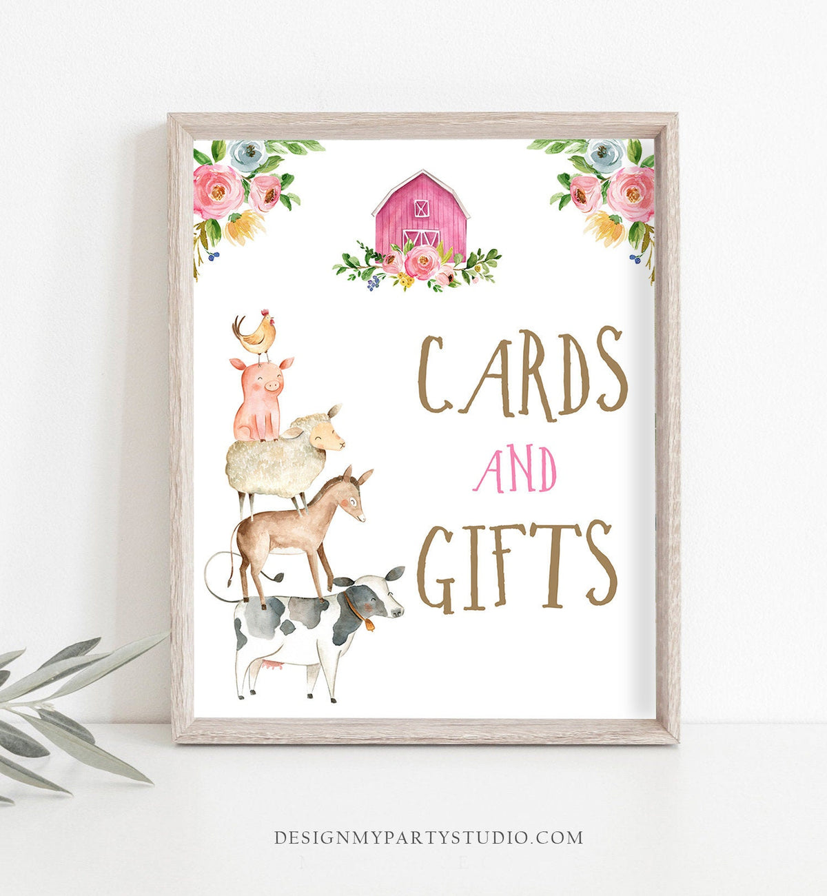 Cards And Gifts Sign Table Decor Farm Birthday Sign Gift Table Farm Animals Party Pink Farm Girl Floral Barnyard Sign Printable 0155