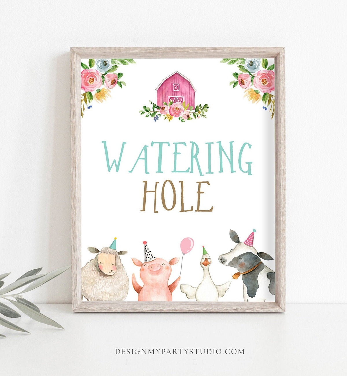 Watering Hole Birthday Sign Farm Animals Drink Table Decor Party Animals Birthday Girl Table Sign Barnyard Decorations Drinks Printable 0155