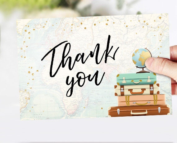 Travel Thank You Card Adventure Thank You Note 4x6&quot; Traveling to Mrs Bridal Shower Wedding Journey Suitcases Instant Download Printable 0263