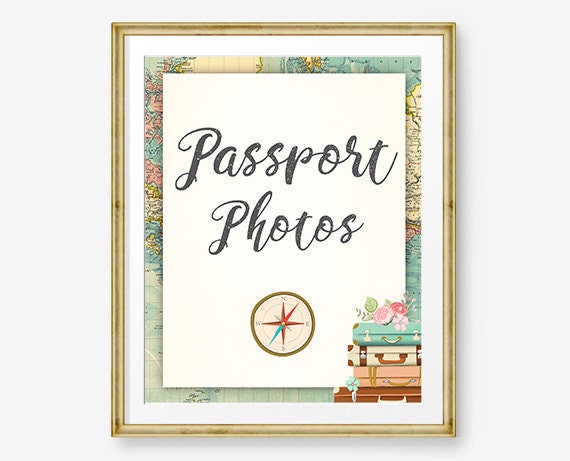 Passport Photos Sign Travel Adventure Bridal Shower Wedding Photo Booth Sign Suitcases Rustic Traveling Instant Download Printable 0044