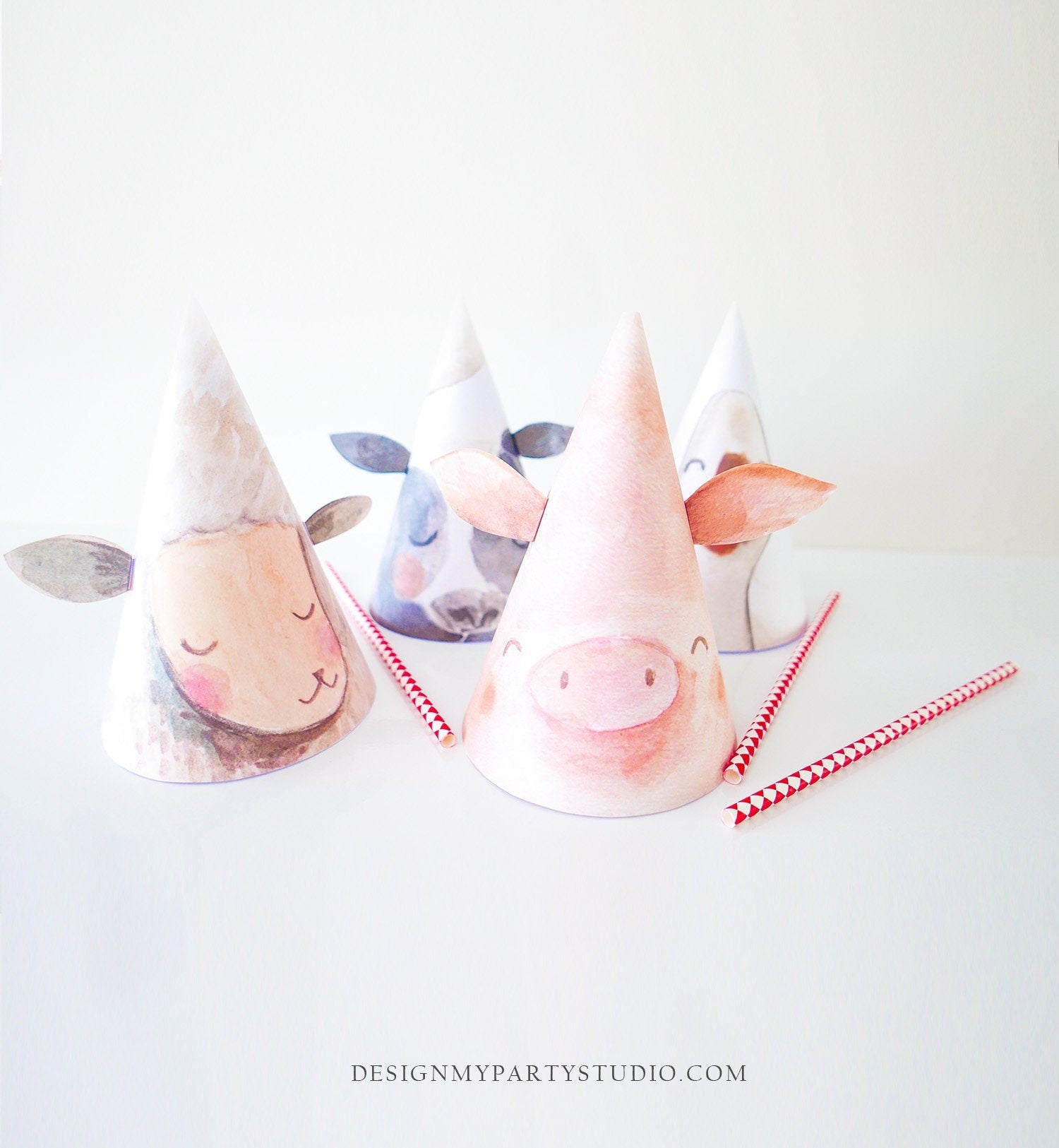 Printable Party Hats Farm Animals Birthday Party Birthday Decor Barnyard Birthday Cow Pig Sheep Farm Decoration DIY PRINTABLE Digital 0155