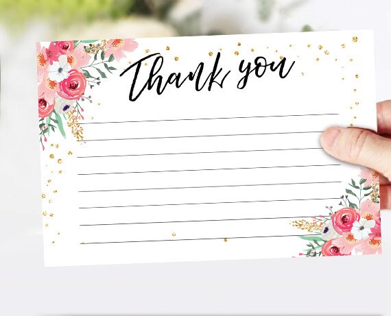 Travel Thank you Card Floral Thank You Note 4x6&quot; Bridal Shower Pink and Gold Flowers Bohemian Romantic Printable Instant Download 0030 0318