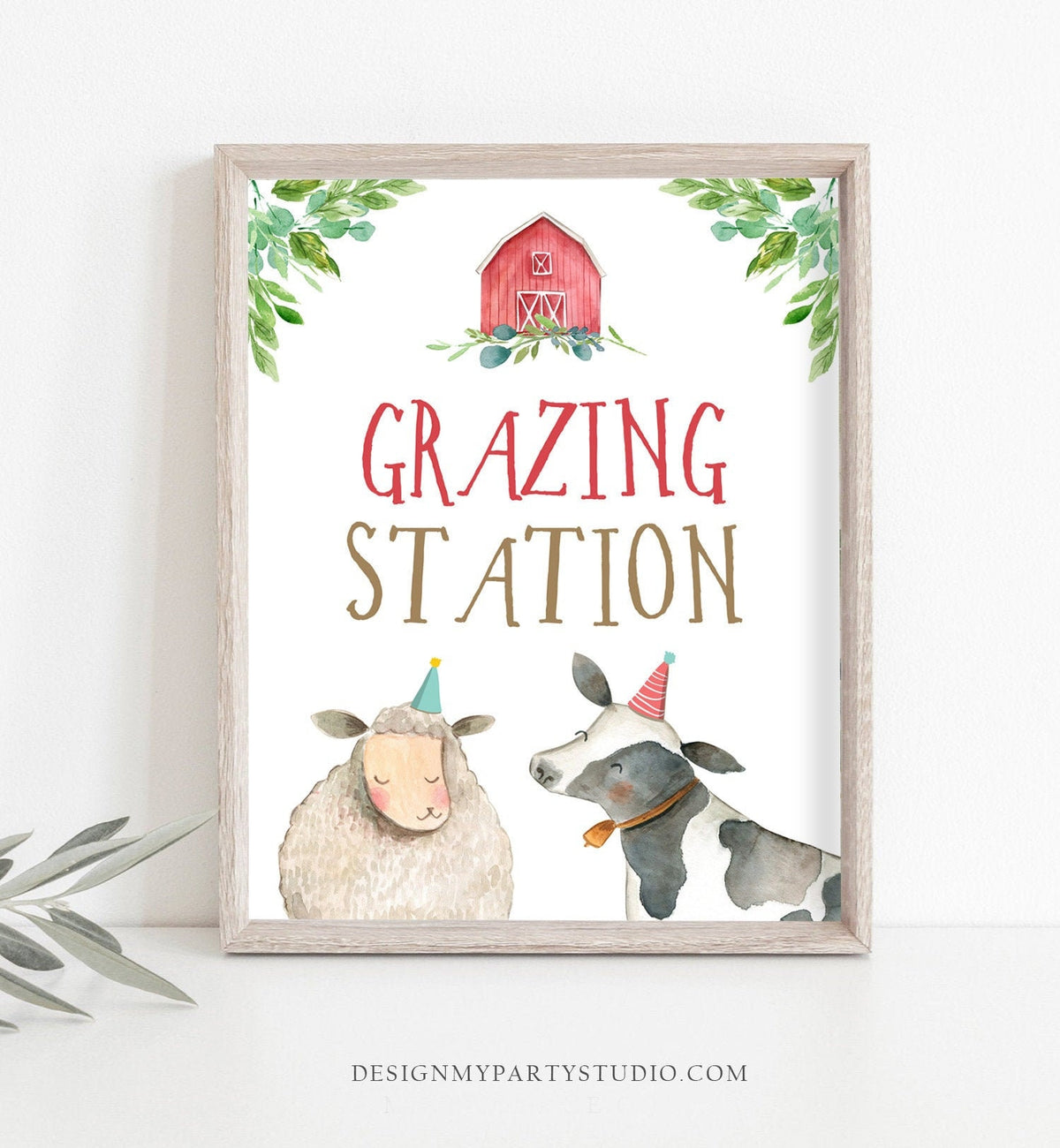 Grazing Station Food Party Sign Farm Birthday Sign Table Decor Barnyard Birthday Farm Animals Boy Red Snacks Farm Party Printable 0155