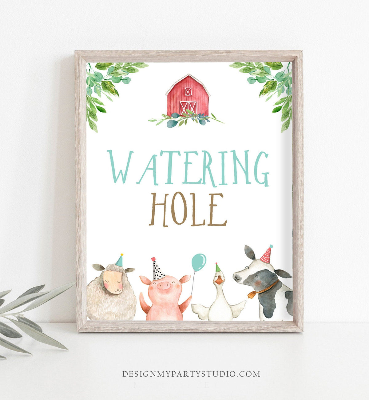 Watering Hole Birthday Sign Drink Table Decor Red Farm Birthday Boy Farm Animals Table Sign Barnyard Decorations Drinks Printable 0155