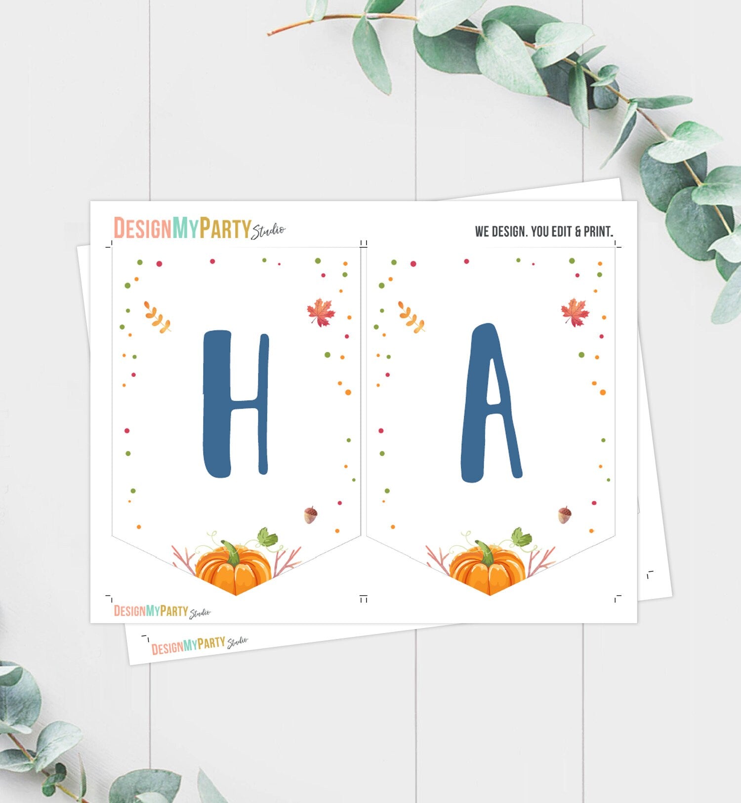 Happy Birthday Banner Boy Pumpkin Truck Birthday Banner Fall Autumn Pumpkin Birthday Blue Leaves Instant download PRINTABLE DIGITAL DIY 0153