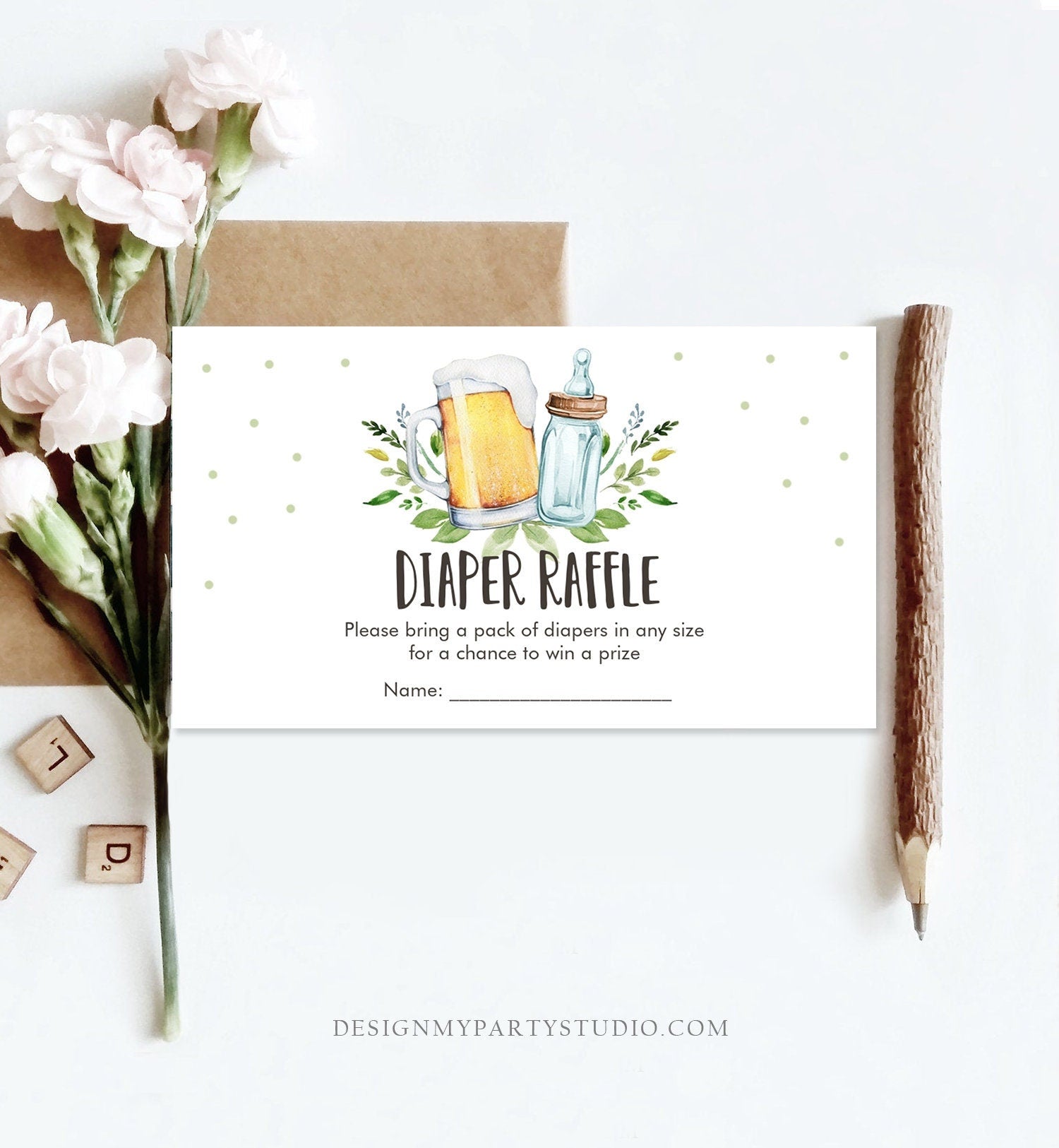 Editable Diaper Raffle Ticket Diaper Game Card Baby is Brewing Baby shower insert Beers and Bottles Download Template Corjl PRINTABLE 0190