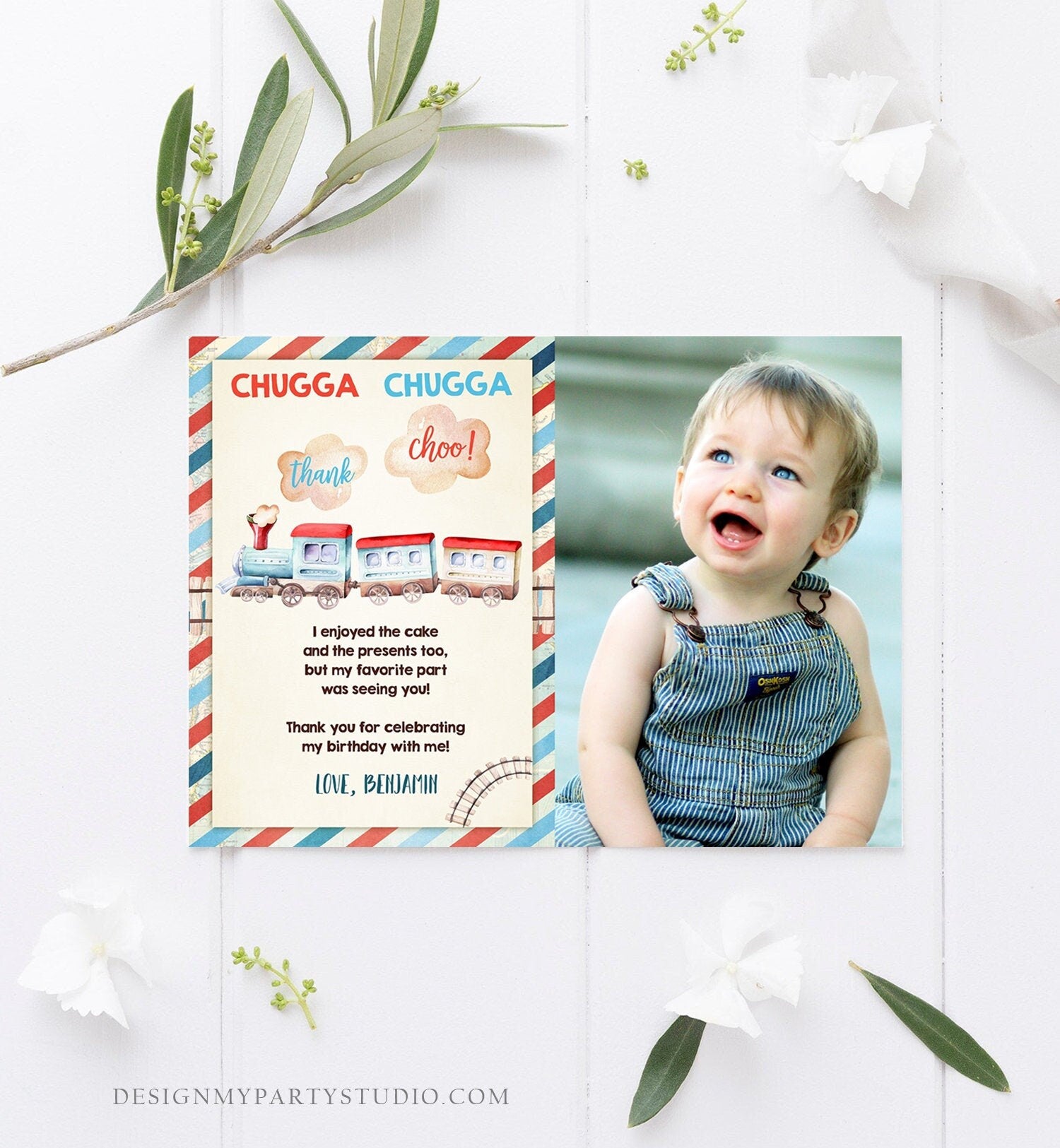 Editable Train Thank You Card Chugga Thank Choo Train Thanks Vintage Train Party Train Birthday Download Printable Template Corjl 0149