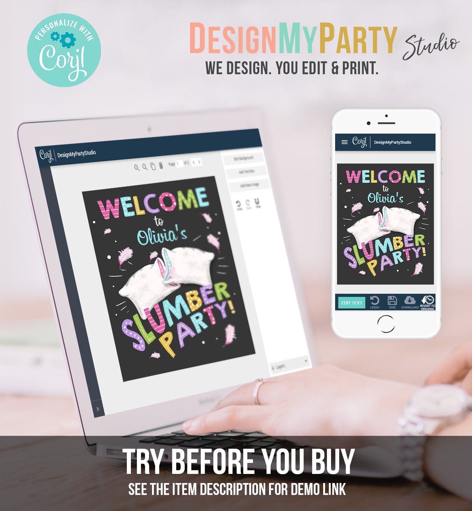 Editable Slumber Party Birthday Welcome Sign Sleepover Pajamas Pillow Fight Movie Night Table Sign Digital Download Template Printable 0067